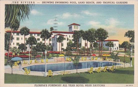 Florida Daytona The Riviera Showing Swimming Pool Sand Beach And Tropical Gar...