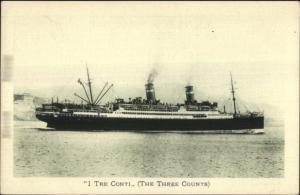 Steamship I Tre Conti The Three Counts Lloyd Sabaudo Italian Postcard