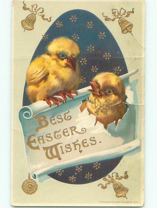 Pre-Linen easter CHICKS BREAKING THROUGH SCROLL PAPER k2539