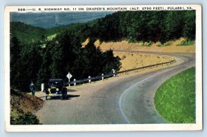 Pulaski Virginia VA Postcard Draper's Mountain U.S. Highway c1920's Antique Car