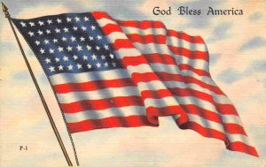 Stars Stripes Flag God Bless America Patriotic 1940s Tichnor linen postcard