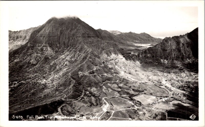 Real Photo Postcard Pali Pass from Windward Side of Oahu, Hawaii