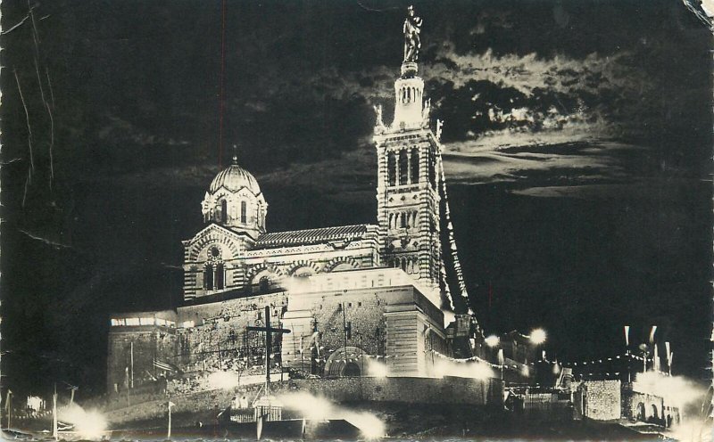 Postcard France Marseille Basilique N-D de la Garde vue nocturne