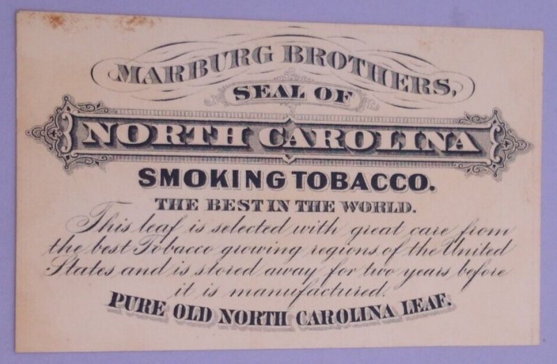 1800s African American North Carolina Smoking Tobacco Marburg Cigars Trade Card