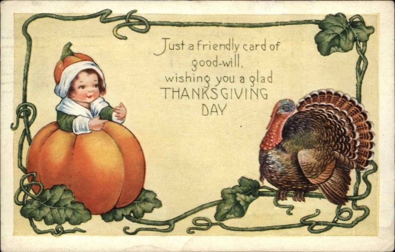 Thanksgiving - Whitney Part of Set - Child Turkey & Pumpkin c1910 Postcard #3