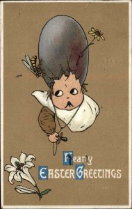 Easter Fantasy Baby w/ Egg Shell Hat Bee c1910 Postcard