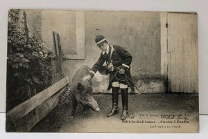 RPPC Officer Chasing a Wild Hog 1919 Soldiers Mail US Illinois ID'D Postcard B13