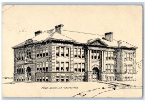 Wayne Nebraska NE Postcard High School Building Exterior Sketch 1909 Antique