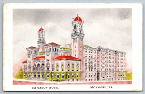 Jefferson Hotel  Richmond Virginia  Postcard  1956