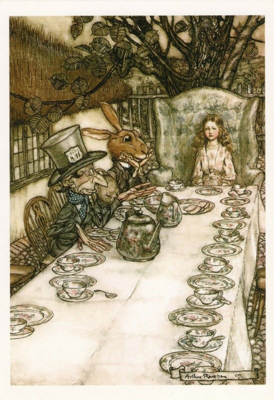 Alice in Wonderland insane tea party time by Rackham MODERN postcard