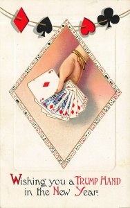 Wishing You a Trump Hand in the New Year Playing Cards Embossed Postcard