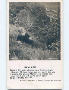 Bamforth rppc GIRL ASKS SKYLARK BIRD TO SPEAK TO HER MOTHER IN HEAVEN HL9339