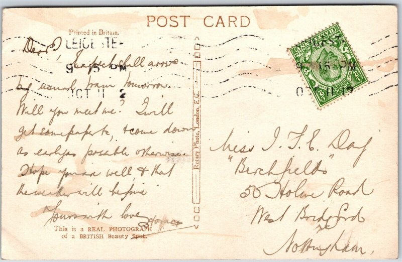 Postcard RPPC c1912 The Bridge House Posted from Leicester by Rotary Photo