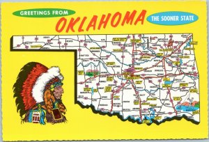 postcard Greetings from Oklahoma The Sooner State - map