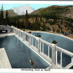 c1940s Banff AB Swimming Pool Postcard Canadian Pacific Railway Rockies Canada