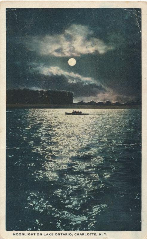 Moonlight over Lake Ontario - Charlotte, Rochester, New York - pm 1920 - WB