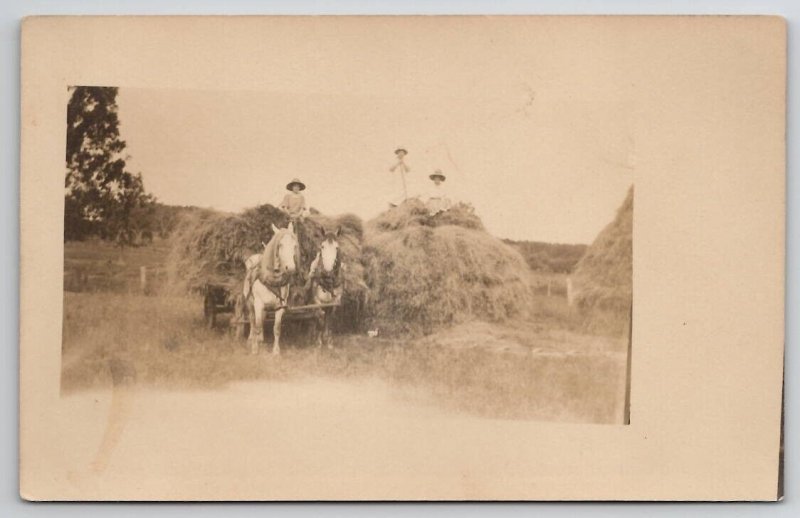 RPPC Farming Scene Women Farmers On Hay Wagon Photo c1910 Postcard S21