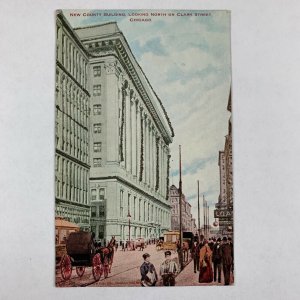 Postcard Chicago Illinois New County Building Clark Street Glitter 1907