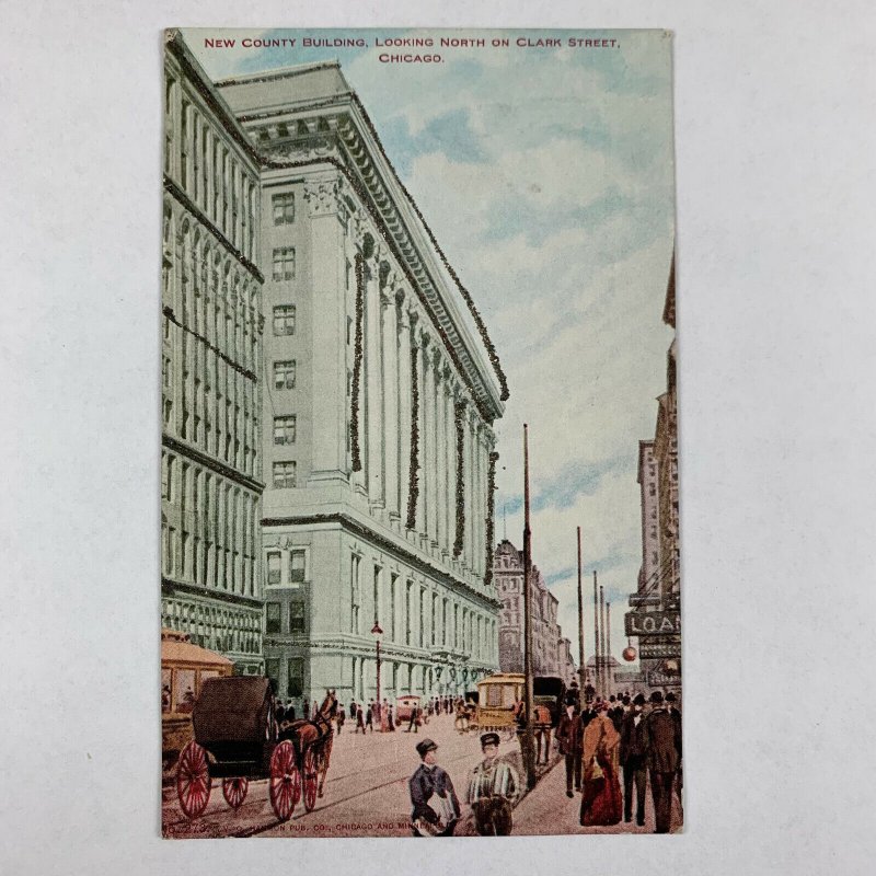 Postcard Chicago Illinois New County Building Clark Street Glitter 1907