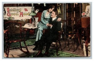 Vintage 1900's Tinted Photo Postcard Woman Sitting on Man's Lap Romantic