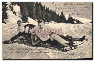 Old Postcard of Sports & # 39hiver skiing Tobogganing