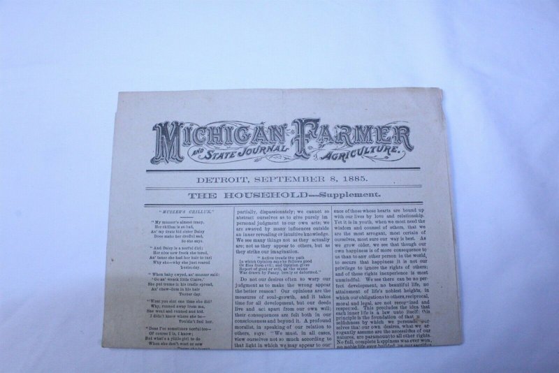 Vintage 1885 Michigan Farmer 4 Page Journal Supplement