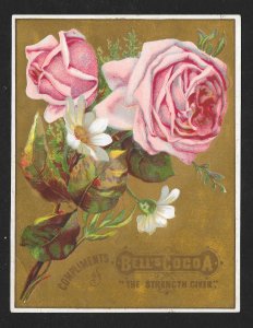 VICTORIAN TRADE CARD Bell's Cocoa Pink Roses & Daisies