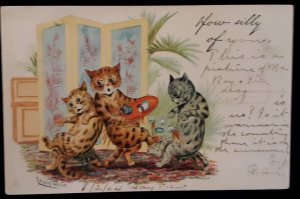 Postcard Louis Wain Cats 1904 Teatime Accident Fantasy Comic Humor Tuck