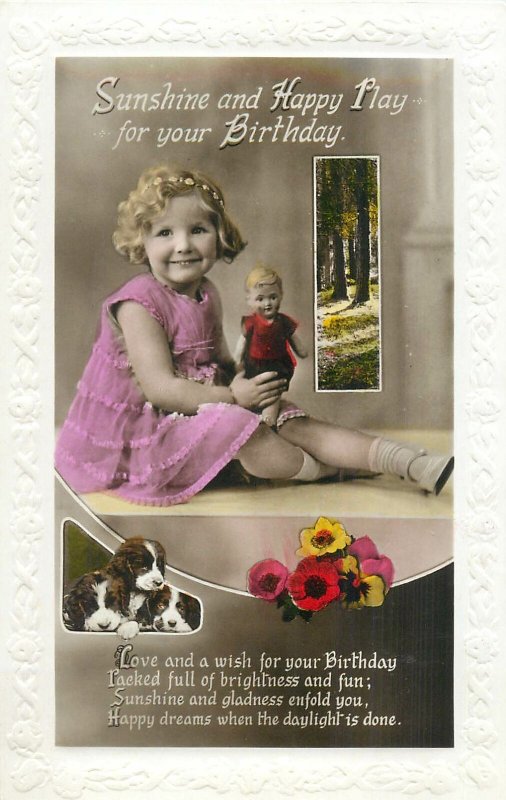 Postcard Little Birthday smiling girl pink dress outfit