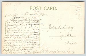 Christmas~Large Letter Good Luck on Swirling Snow~Home in Storm~1909 F Beuthien 