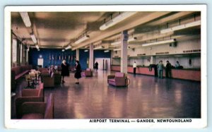 GANDER, NEWFOUNDLAND Canada ~ Interior AIRPORT TERMINAL ca 1950s  Postcard