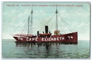 1910 Lightship Cape Elizabeth At Entrance To Portland Maine Posted Ship Postcard