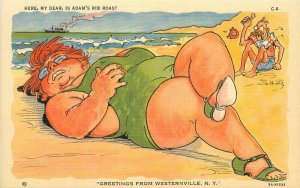 Here my dear, is Adam's Big roast Fat Lady bathing suit Teich Postcard 22-797