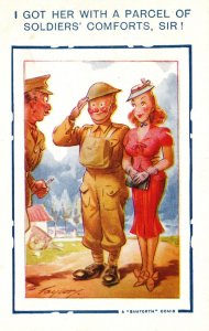 Vintage Postcard 1910's I Got Her With a Parcel Of Soldiers' Comfort Sir Comic
