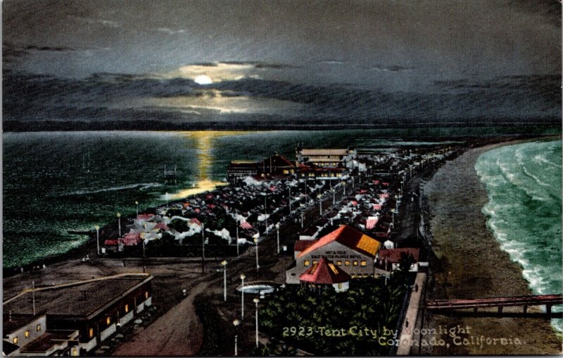 Postcard Overview of Tent City by Moonlight in Coronado, San Diego, California