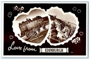 c1940's Love From Edinburgh Scotland RPPC Photo Heart Shaped Photo Postcard