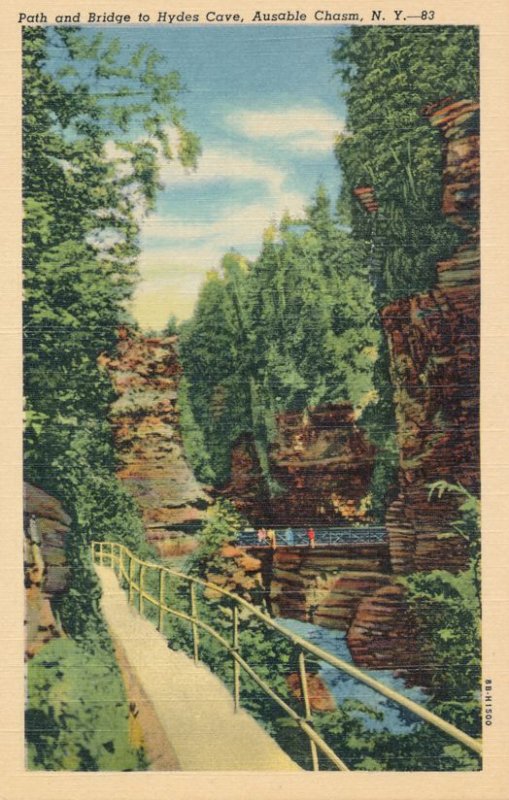 Ausable Chasm, Adirondacks, New York - Path and Bridge to Hydes Cave - Linen