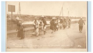 Egyptian Tow Path Native Trackers Hauling Dahabeah Egypt RPPC Photo Postcard 