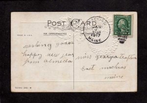 A New Year Greetings Midnight Clock Postcard 1917