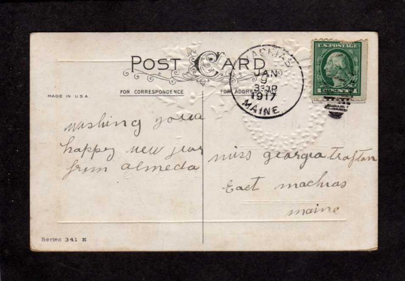 A New Year Greetings Midnight Clock Postcard 1917