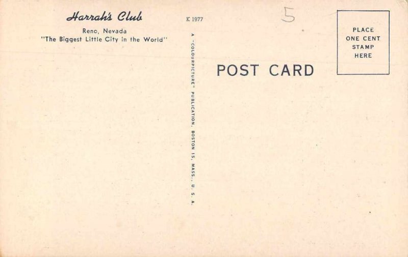 Reno Nevada Harrah's Club Linen Vintage Postcard AA9716 