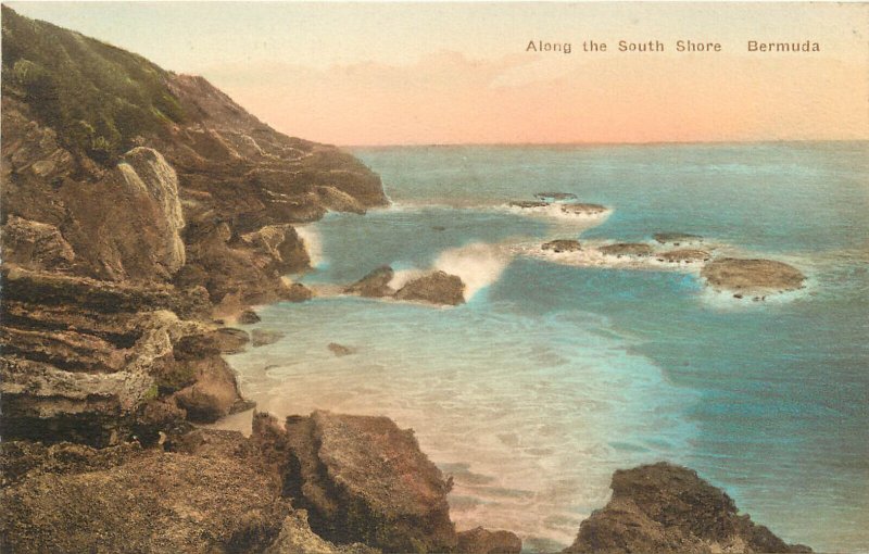 Hand Colored Albertype Postcard Along the South Shore Bermuda