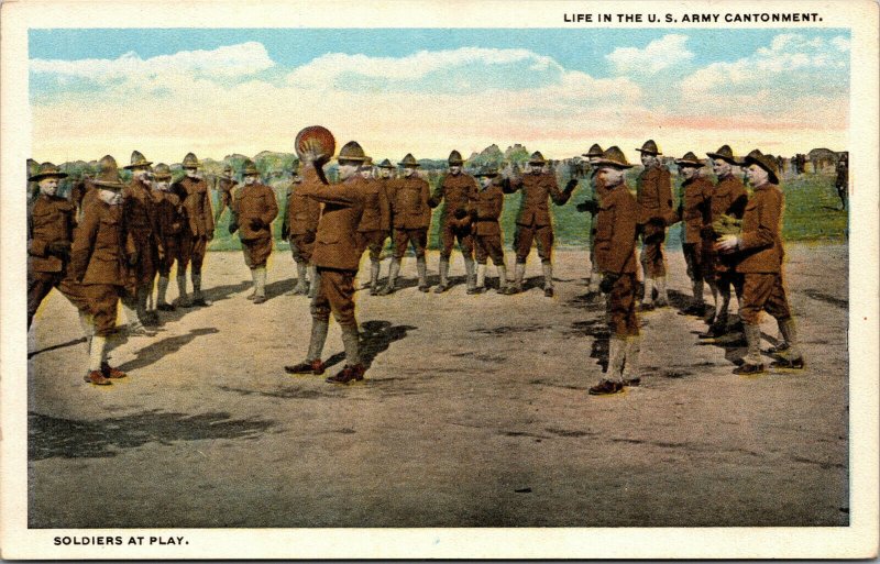 Vtg Life in US Army Cantonment Soldiers at Play WWI Era Military Postcard