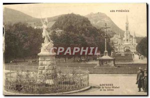 Postcard Lourdes Old Statue of St. Michael and the Allees