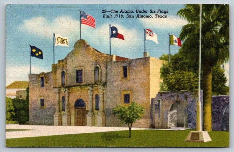 1938 The Alamo Under 6 Flags  San Antonio  Texas   Postcard