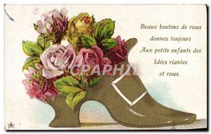Old Postcard Fantasy Flowers Shoe