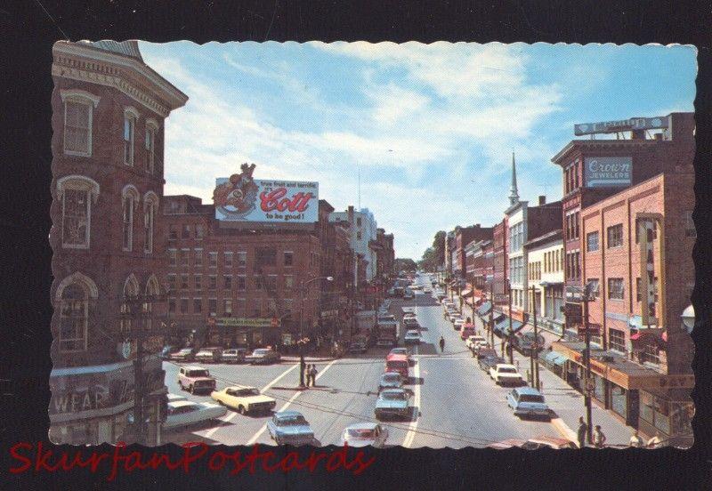 BANGOR MAINE DOWNTOWN STREET SCENE 1960's CARS VINTAGE POSTCARD STORES