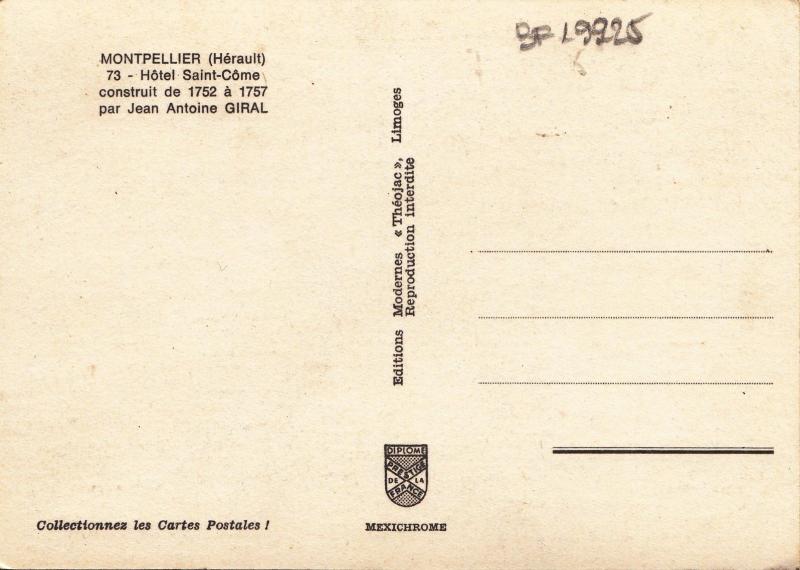 BF19925 montpellier herault hotel saint come france front/back image