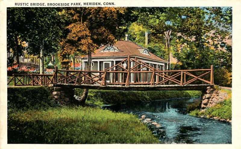 CT - Meriden.  Brookside Park, Rustic Bridge