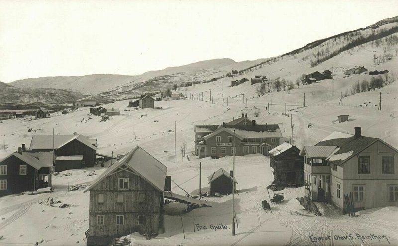 norway norge, GJEILO GEILO, Partial View with Gjeilo Hotel (1920s) RPPC Postcard